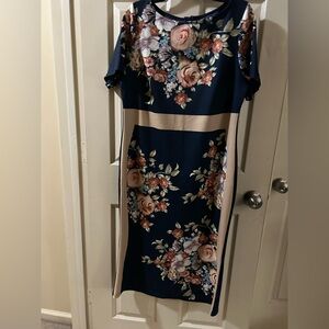 SHEIN Navy Floral Midi Dress